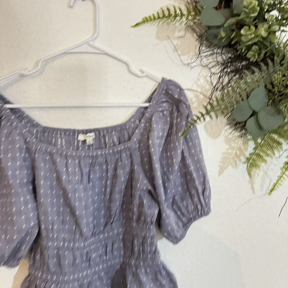 Madewell Smocked-Waist Crop Top in Textured Dot Size Xs Purple New Polka Dot - Picture 4 of 8